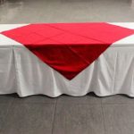 Mesa rectangular 10p + mantel + faldin + carpeta rojo
